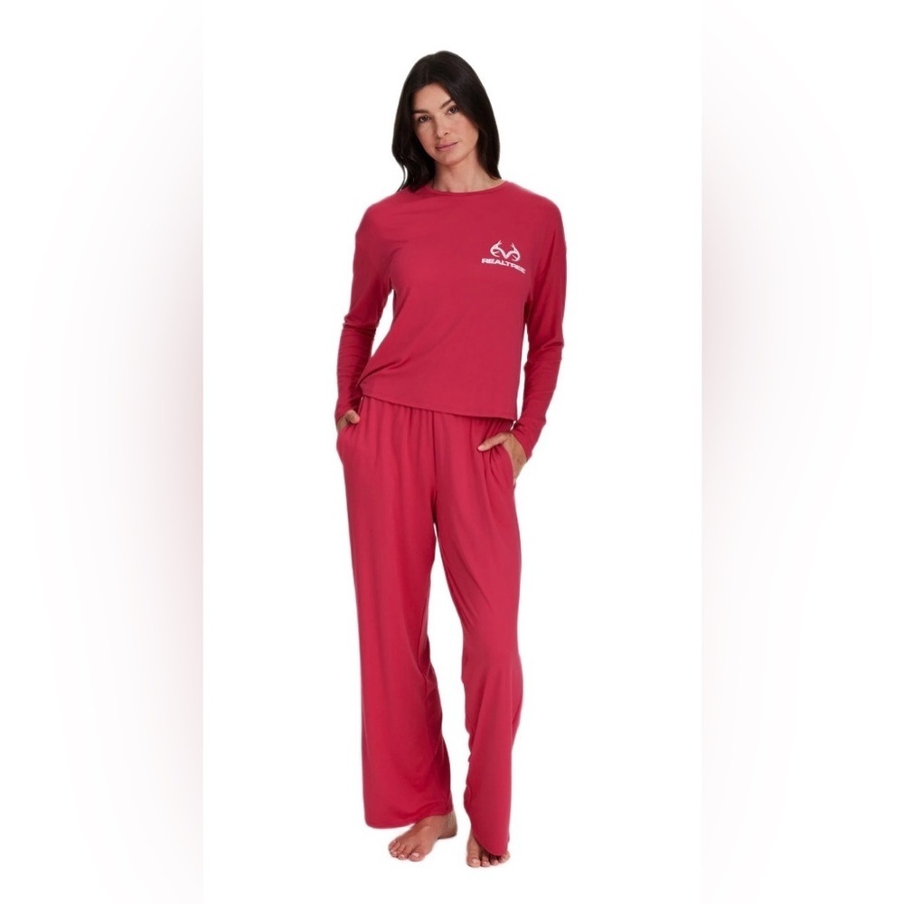 🦌REALTREE Women's 1X Long Sleeve Wide Leg Pant Pajama Lounge Sleep Set Pockets 😍 - Picture 2 of 6